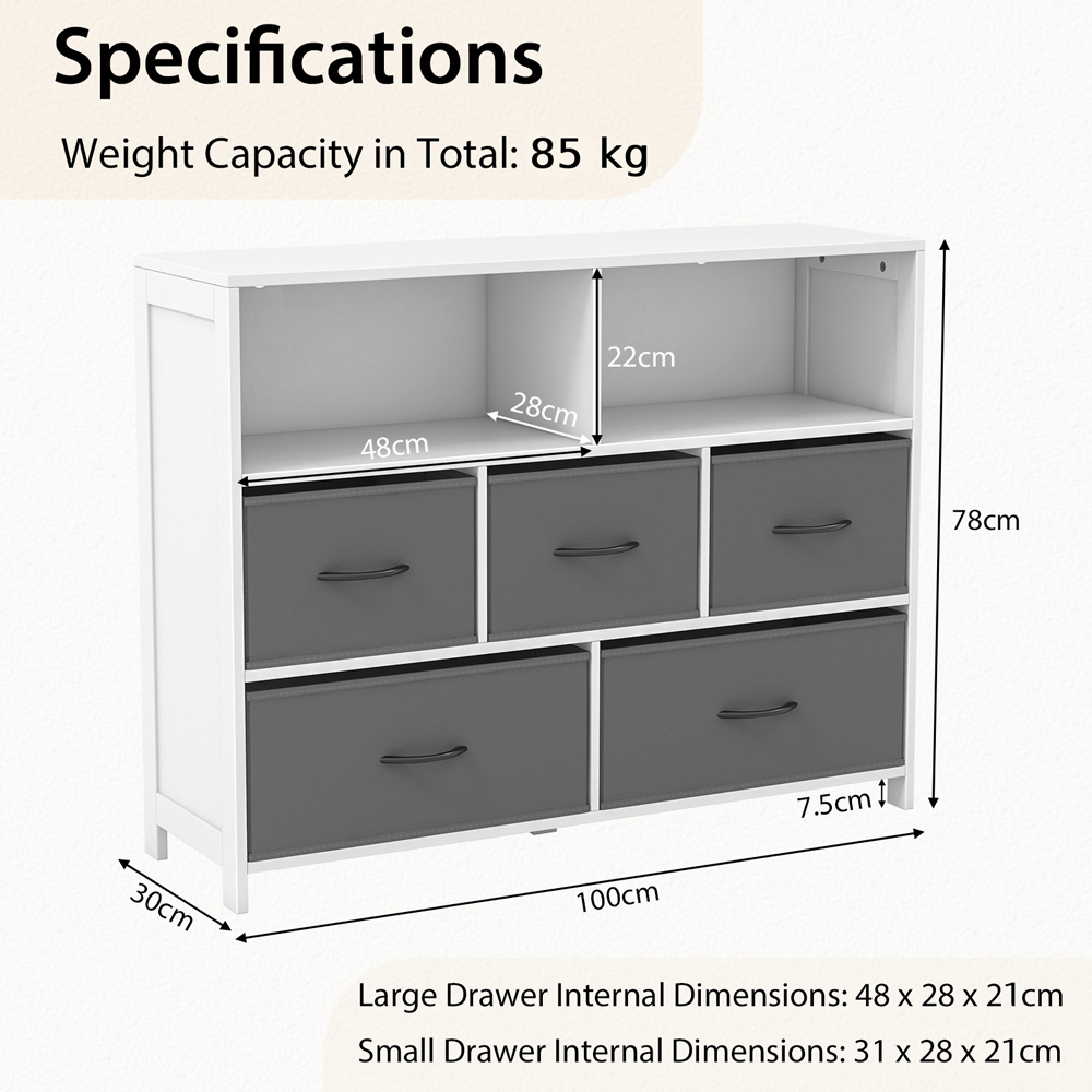 Costway 5 Drawer 2 Shelf White Fabric Storage Unit Image 9