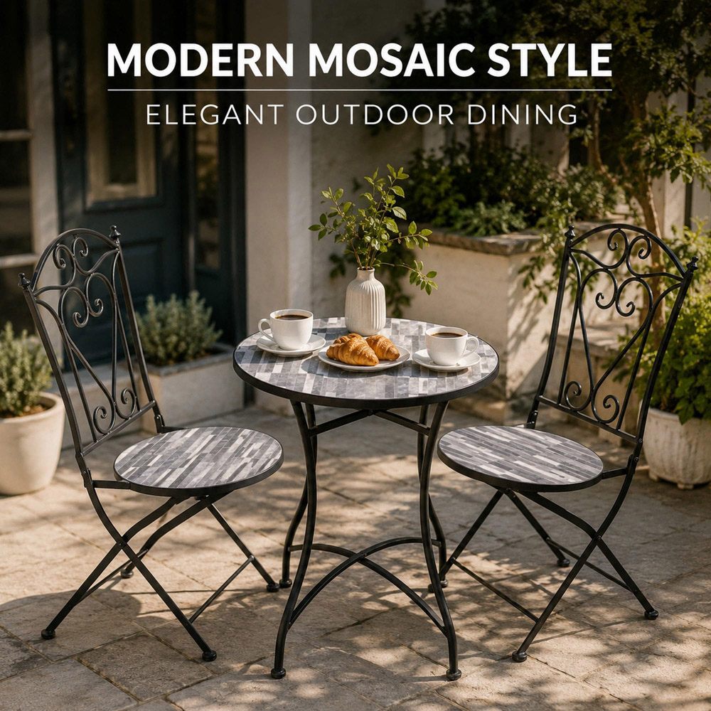 Shatchi Cascade 2 Seater Mosaic Ceramic Tile Top Foldable Bistro Set Image 6