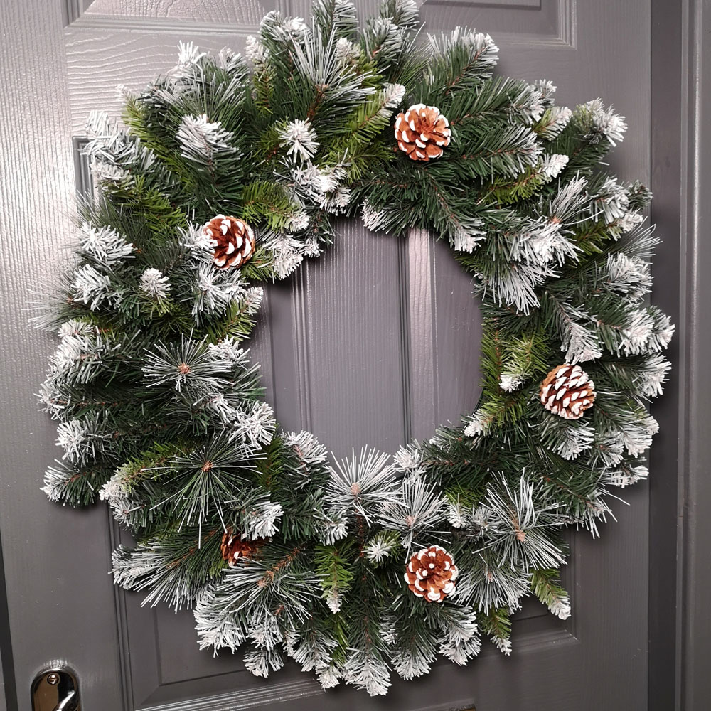 Samuel Alexander Frosted Glacier Snow Tipped Christmas Wreath with Pinecones 60cm Image 2