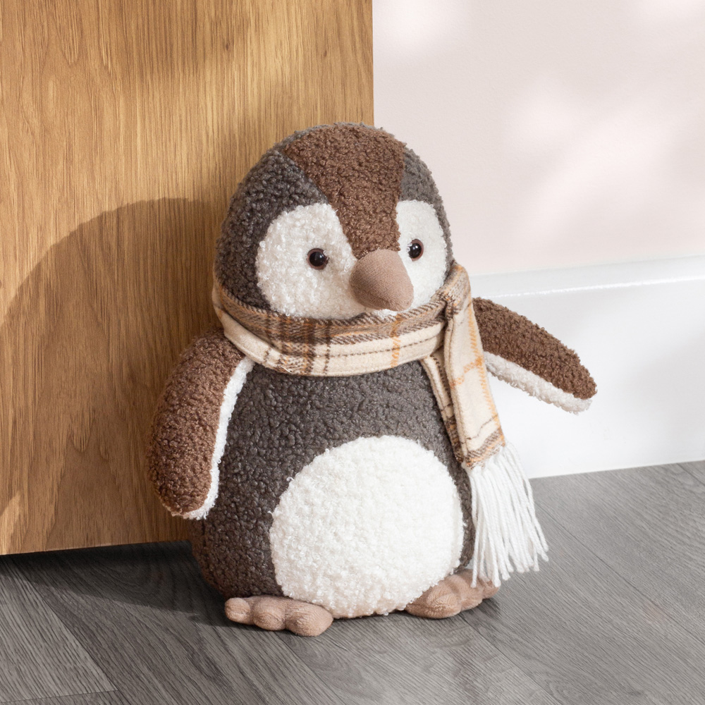 Paoletti Christmas Warm Grey Penguin Boucle Novelty Door Stop Image 4