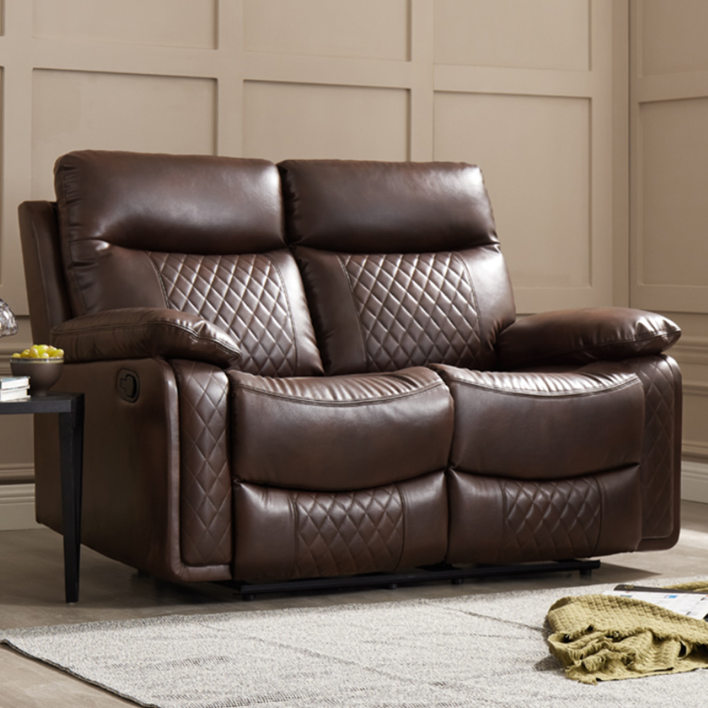 Home Detail Carson 2 Seater Brown Faux Leather Manual Recliner Sofa Image 1
