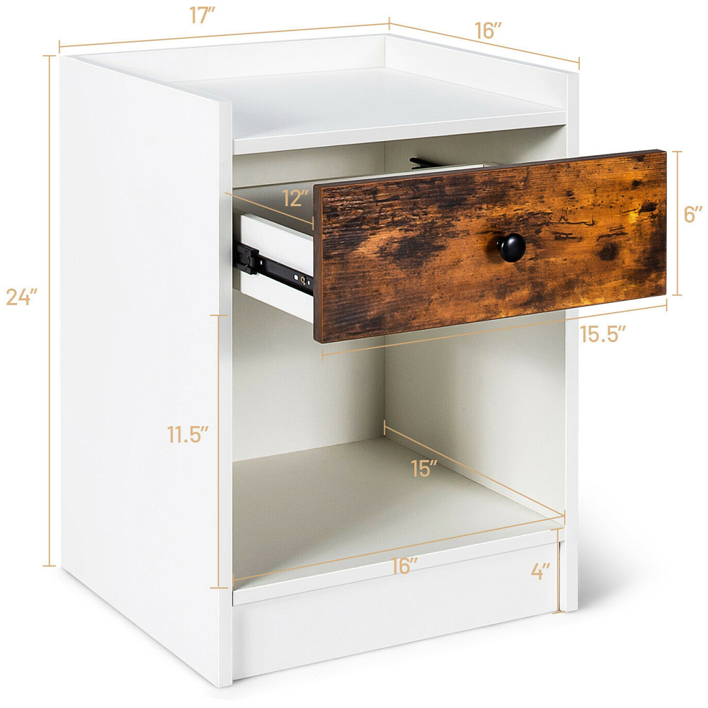 Costway Single Drawer White Bedside Table Set of 2 Image 9
