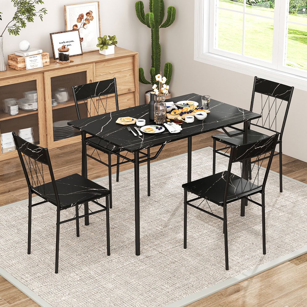 Costway 4 Seater Metal Frame Dining Set Black Image 1