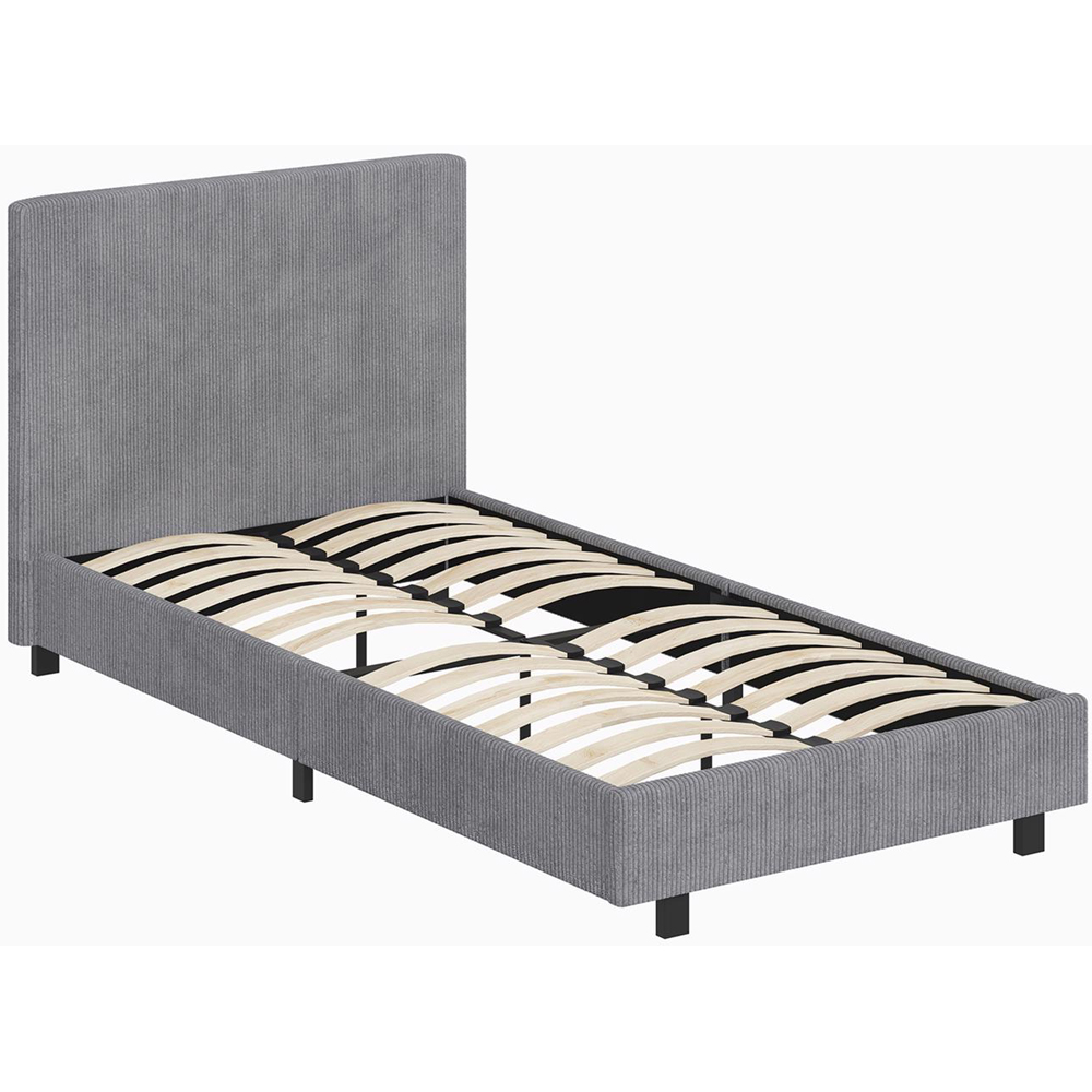 FWStyle Single Grey Upholstered Ribbed Linen Bed Frame Image 4