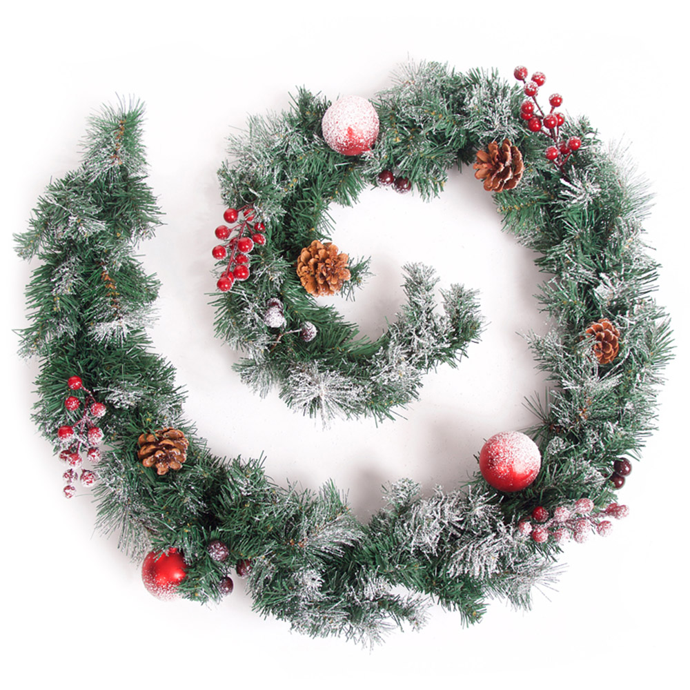 Best Artificial Red Frosted Christmas Garland 180cm Image 1