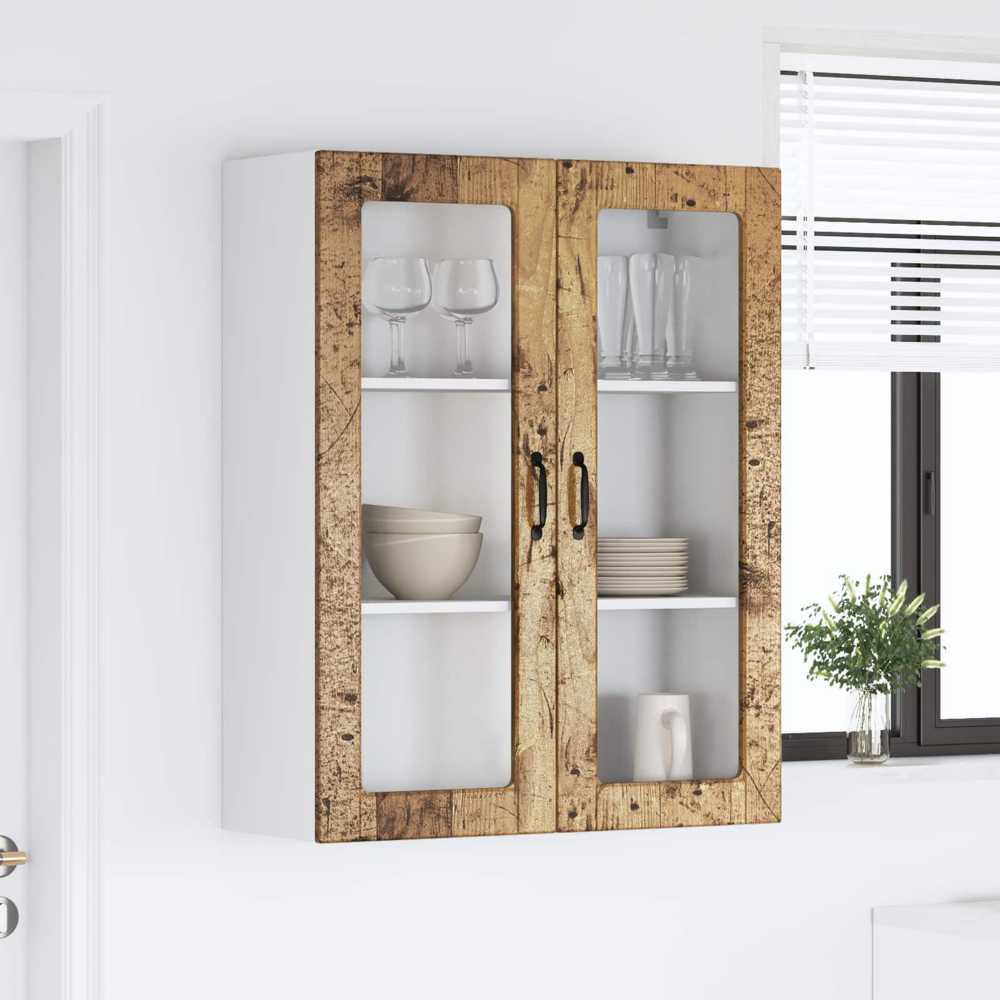 vidaXL 2 Glass Door Old Wood Kitchen Wall Cabinet Image 9