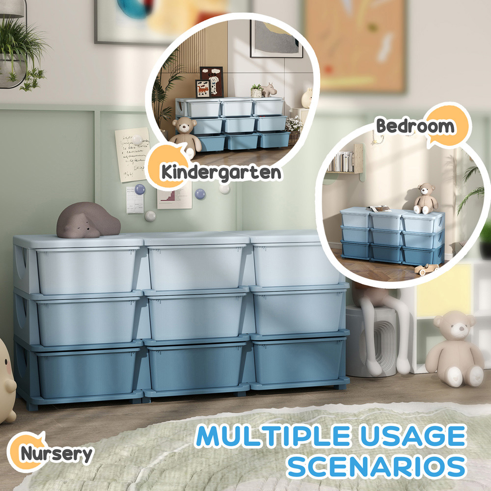 HOMCOM 9 Drawer Blue Kids Chest of Drawers Image 5