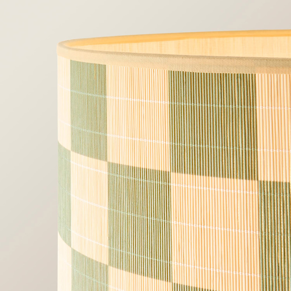 ValueLights Heather Green Check Bamboo Drum Shade Dark Wood Stem Floor Lamp with Bulb Image 4