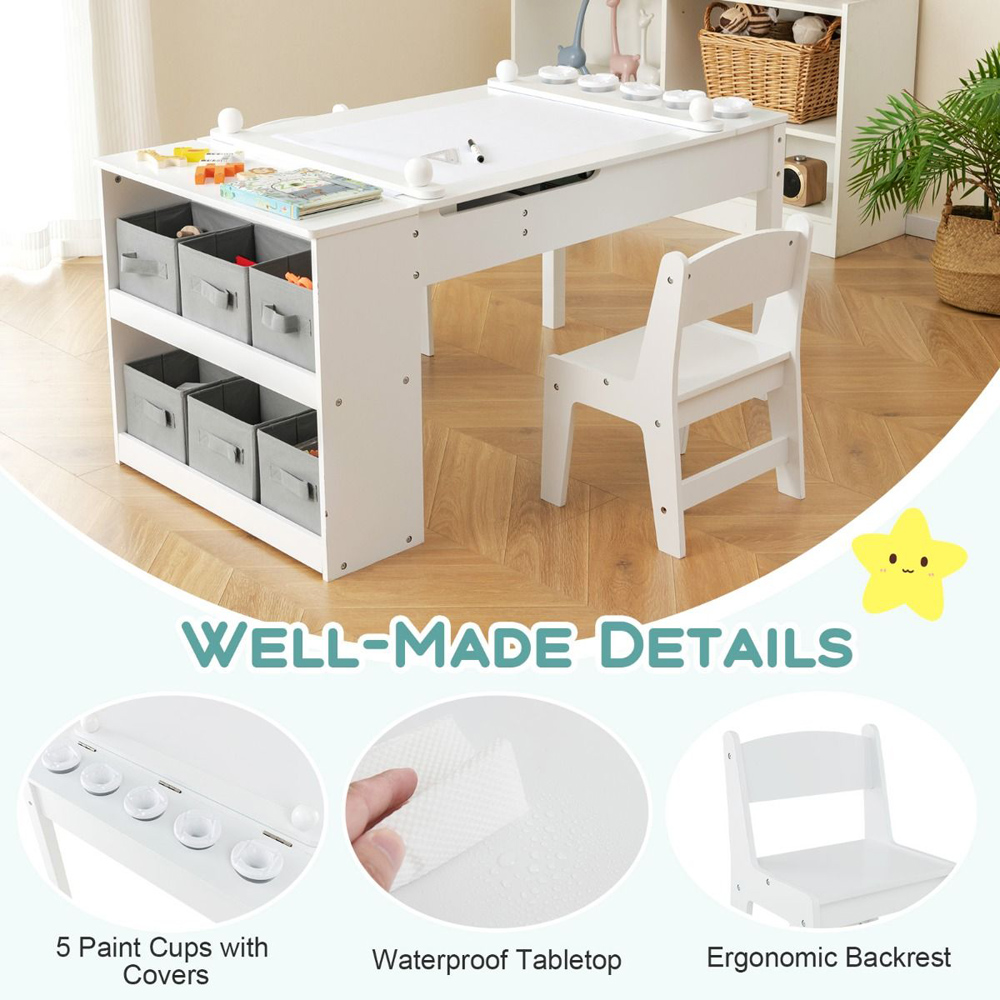 Costway White Kids 2 in 1 Table and Chair Set Image 4