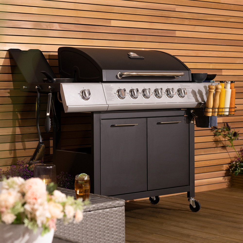 Charles Bentley 6 Burner + 1 Side Burner Gas BBQ Black Image 8