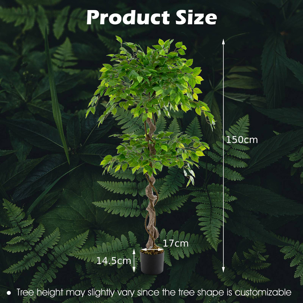Costway Ficus Tree Indoor Artificial Plant In Pot 4.9ft Image 9