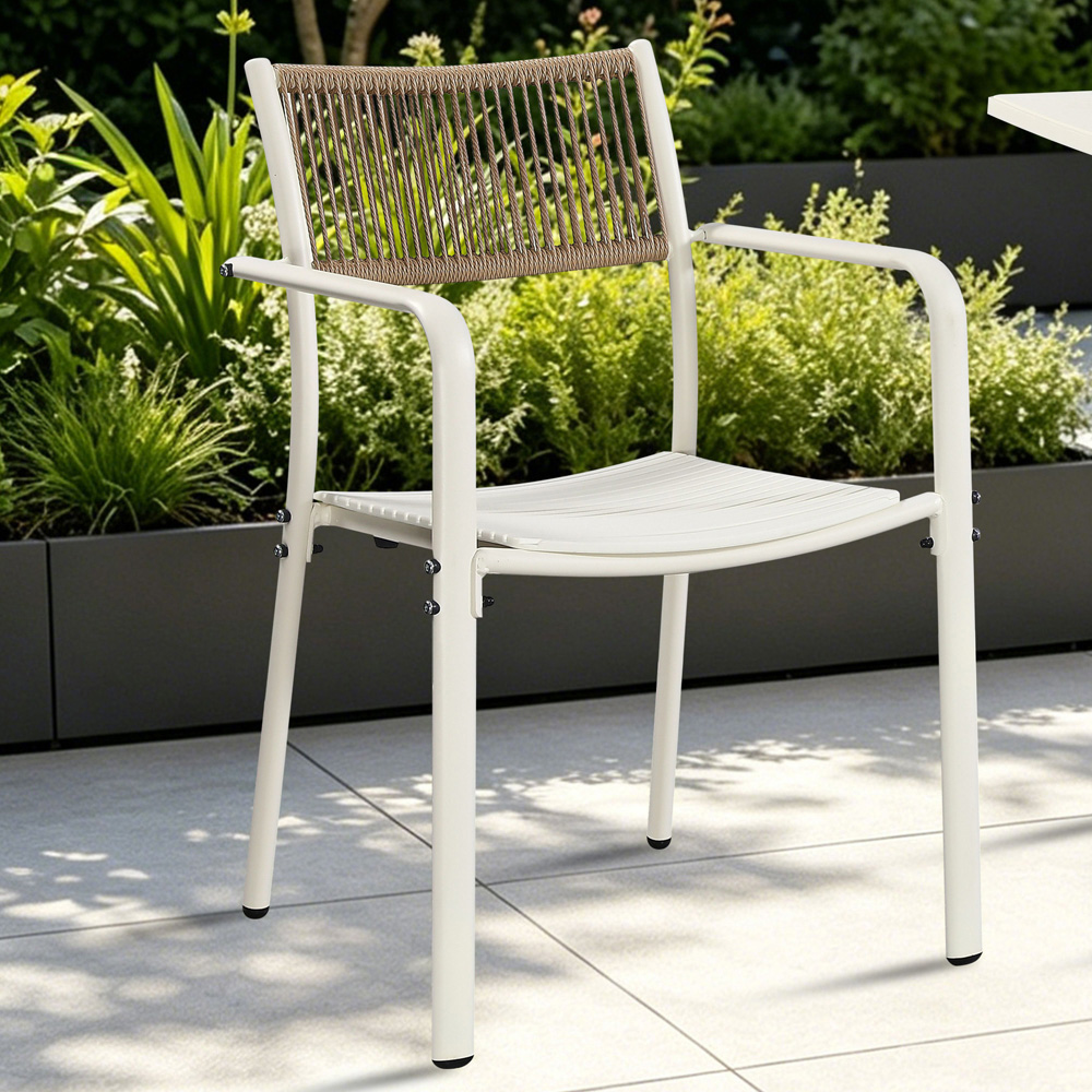 Core Products Set of 2 White Rope Back Effect Metal Garden Bistro Armchair Image 5