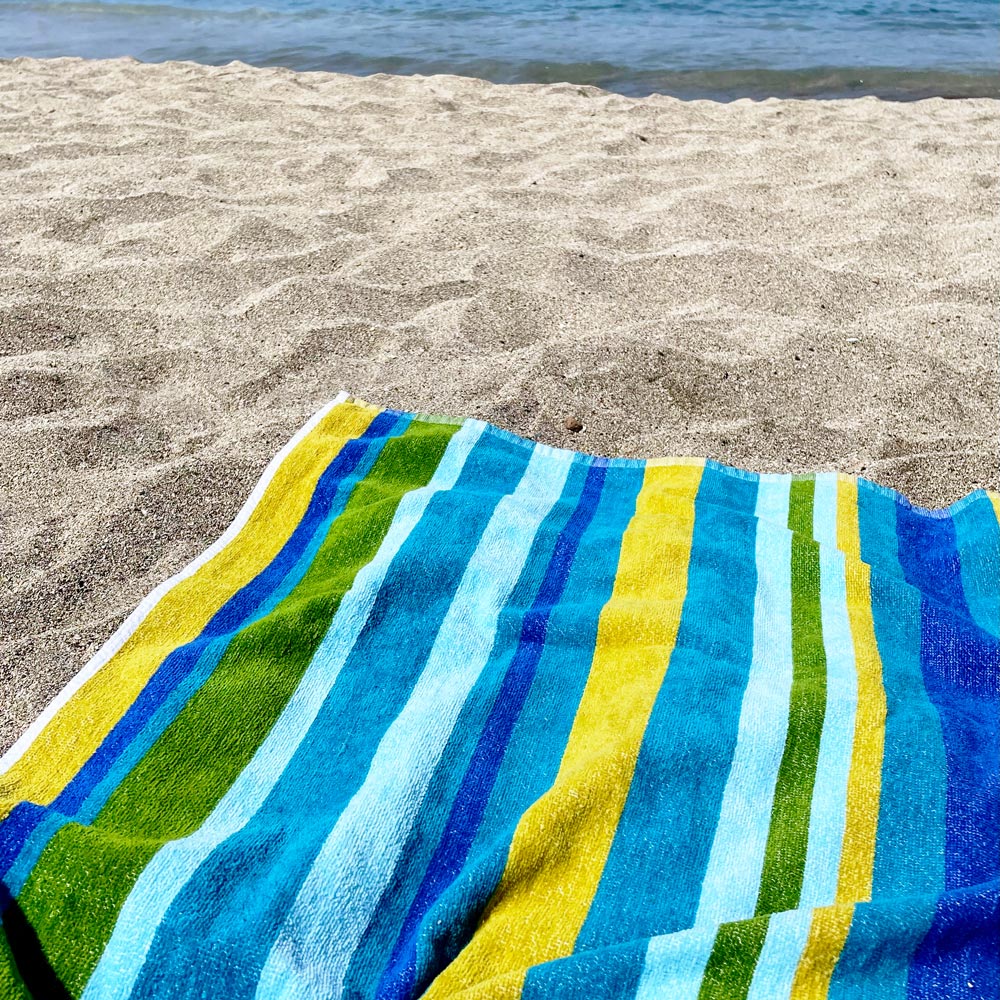 Allure Bath Fashions Velour Supersoft Blue Stripe Beach Towel Image 2