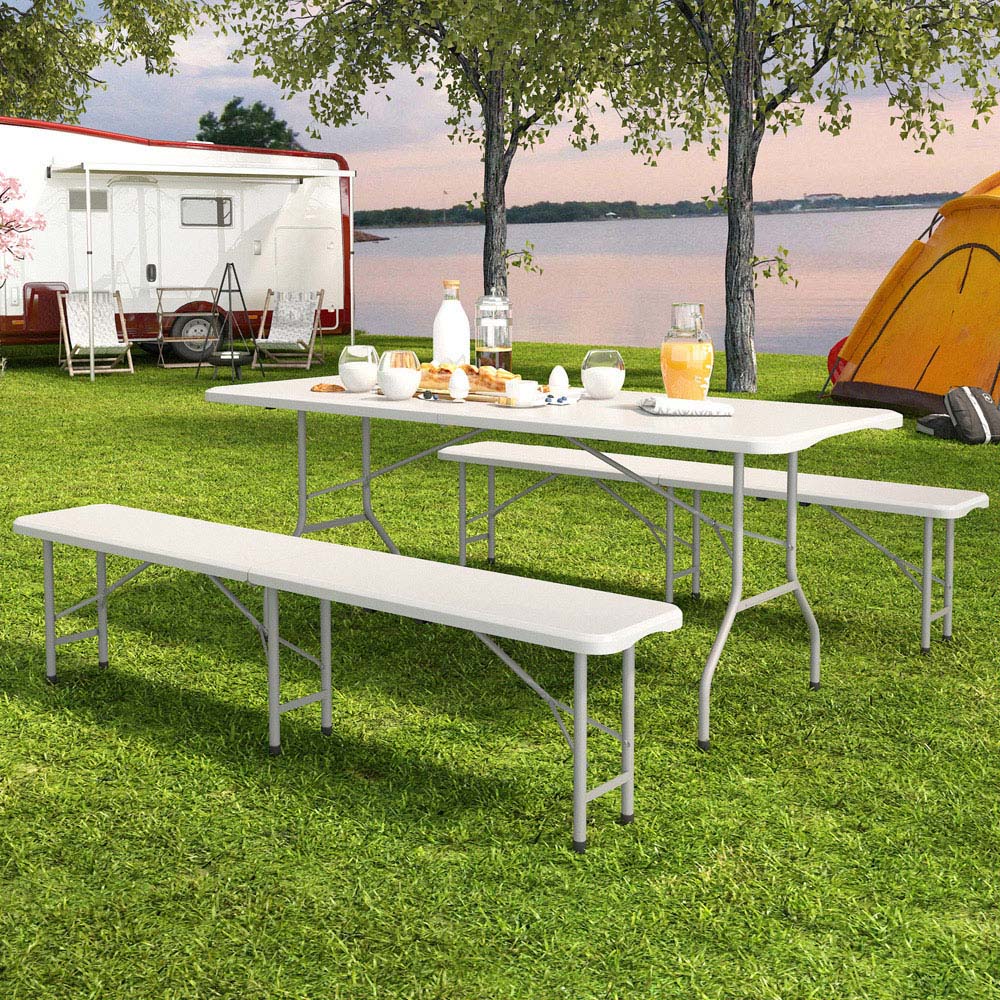 Brooklyn 6 Seater White Heavy Duty Foldable Garden Table and Benche Set Image 4