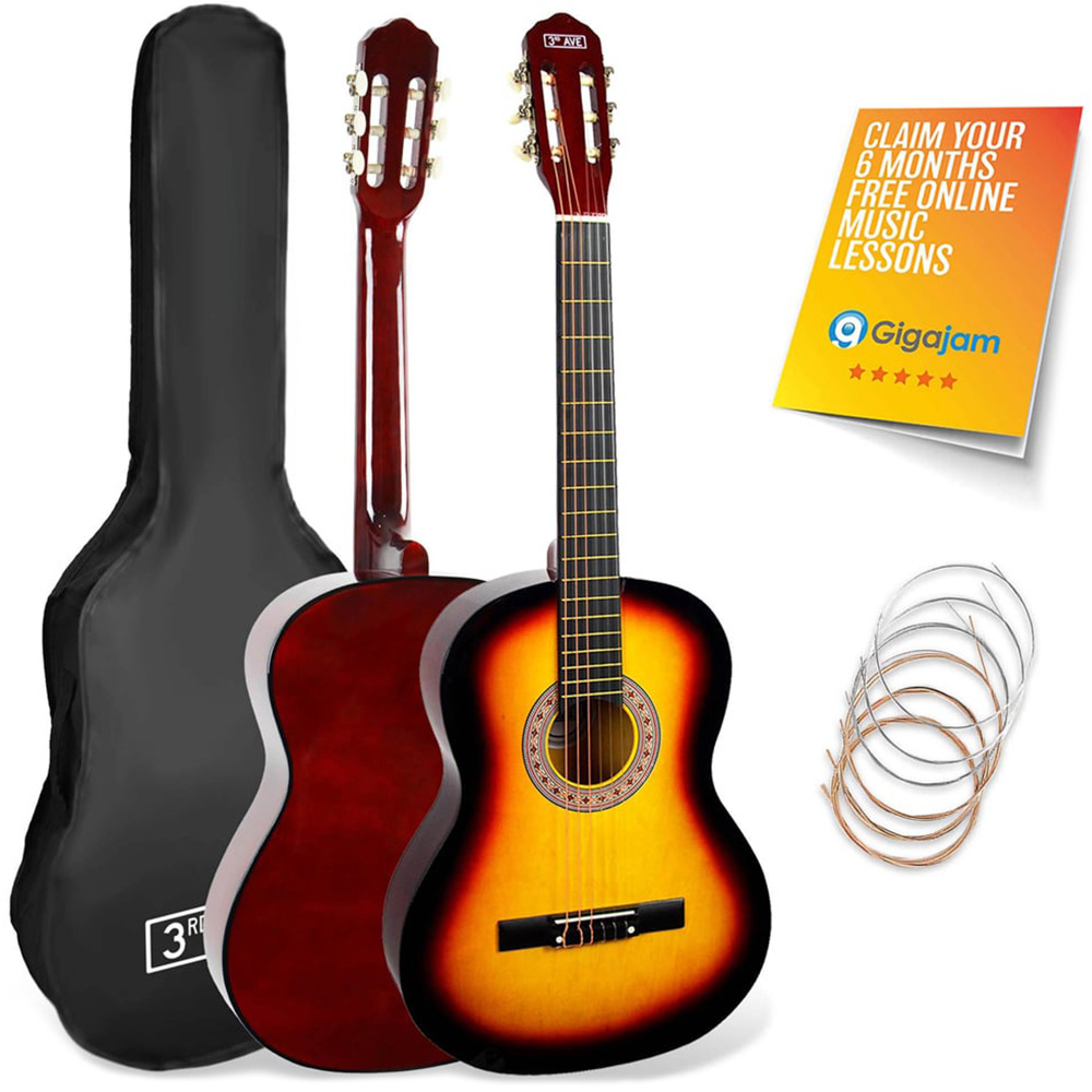 3rd Avenue Sunburst Three Quarter Size Classical Guitar Set Image 1