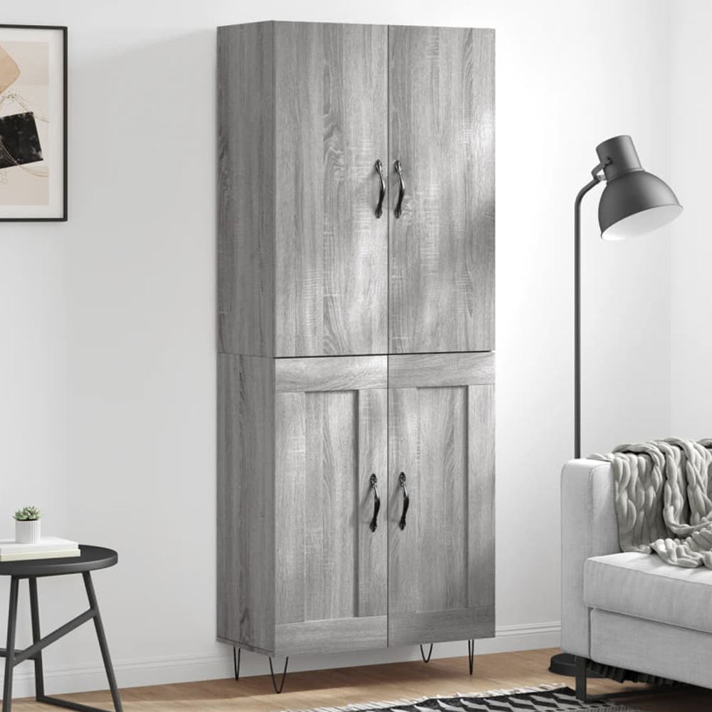 vidaXL 4 Door Grey Sonoma Highboard with Hairpin Legs Image 1