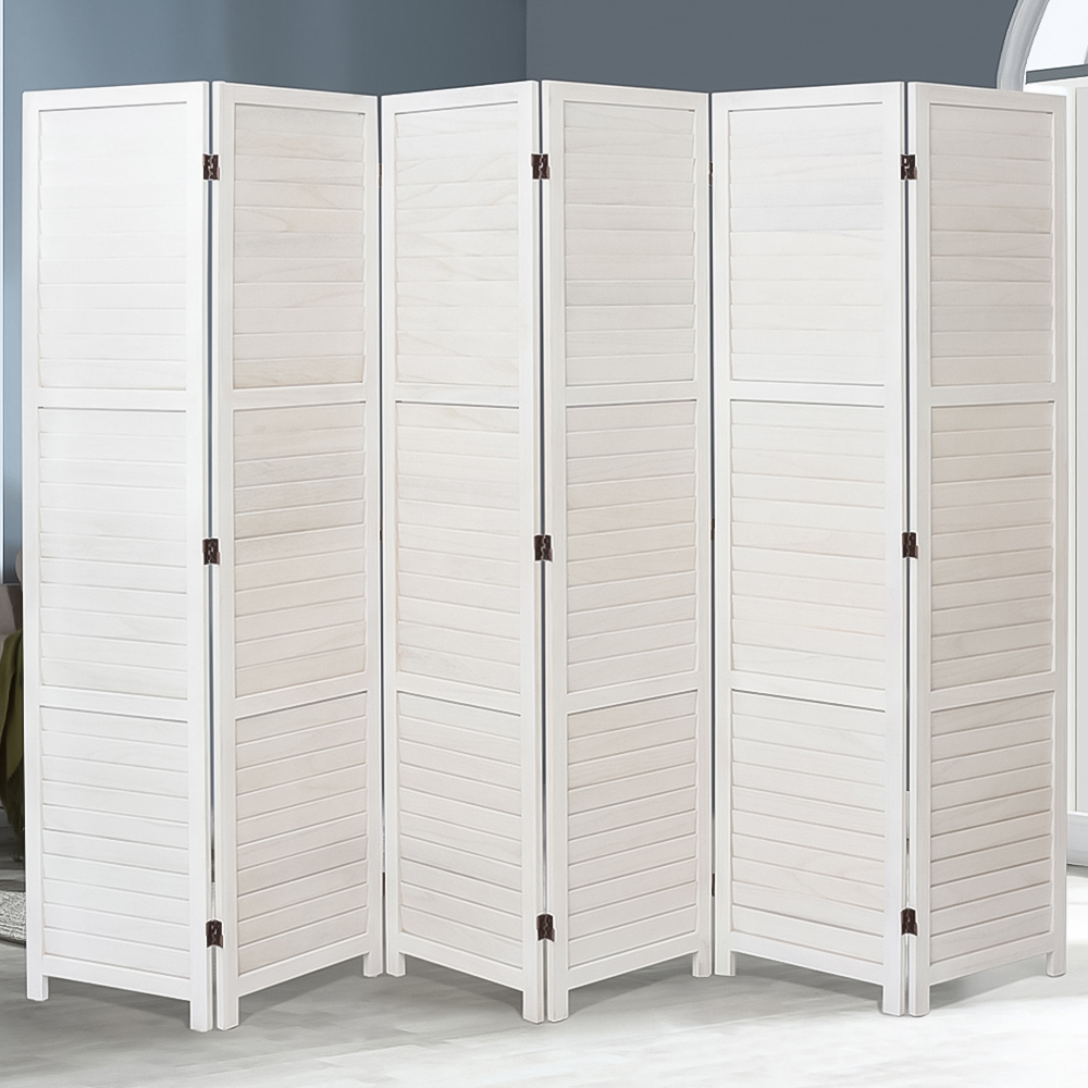 Living and Home 6 Panel White Folding Solid Wood Indoor Privacy Screen Image 2