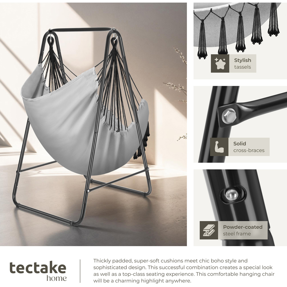 tectake Alison Grey Swing Chair with 3 Thick Pillows 160kg Image 7