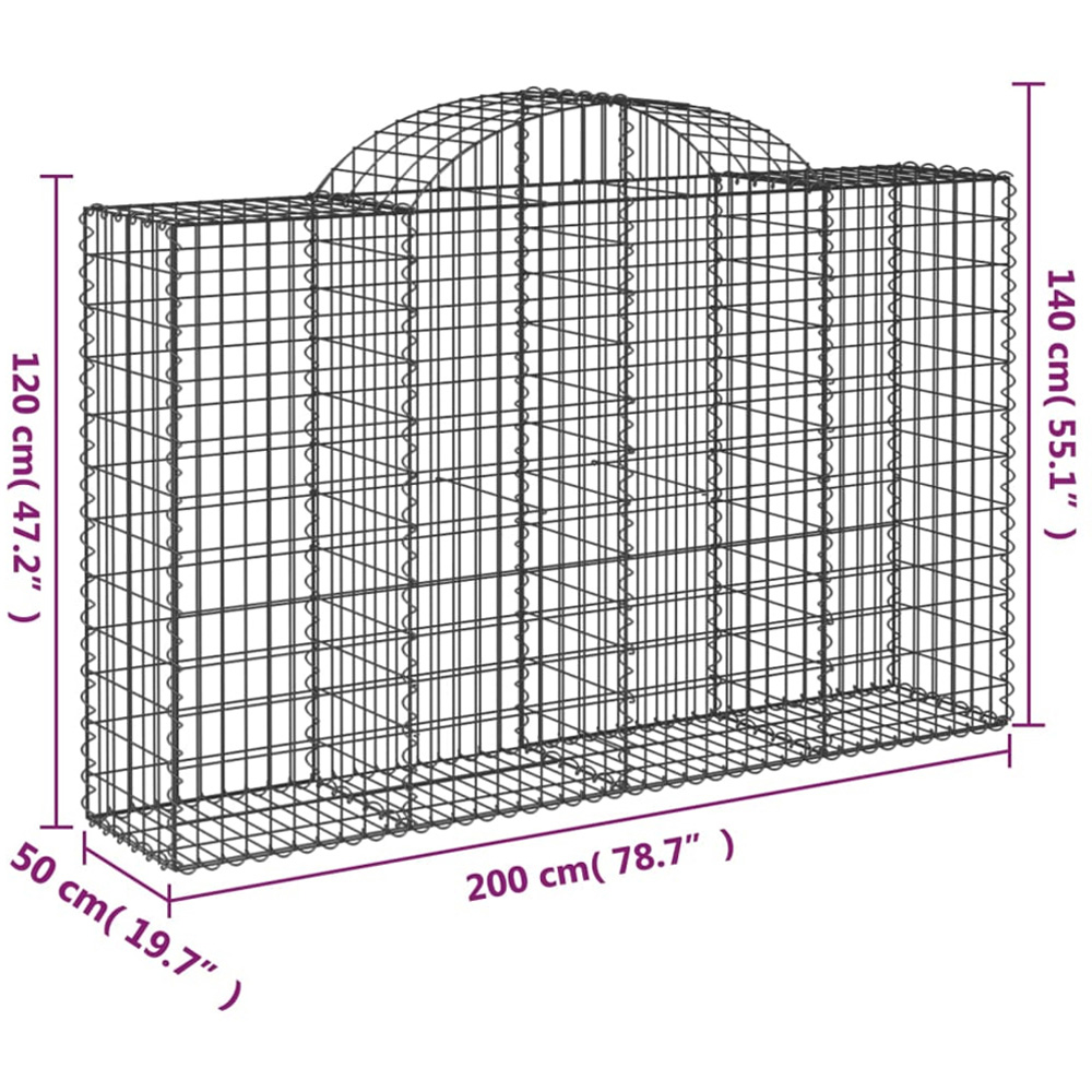 vidaXL Silver Galvanised Iron Arched Gabion Basket 120/140 x 50 x 200cm 8 Pack Image 5