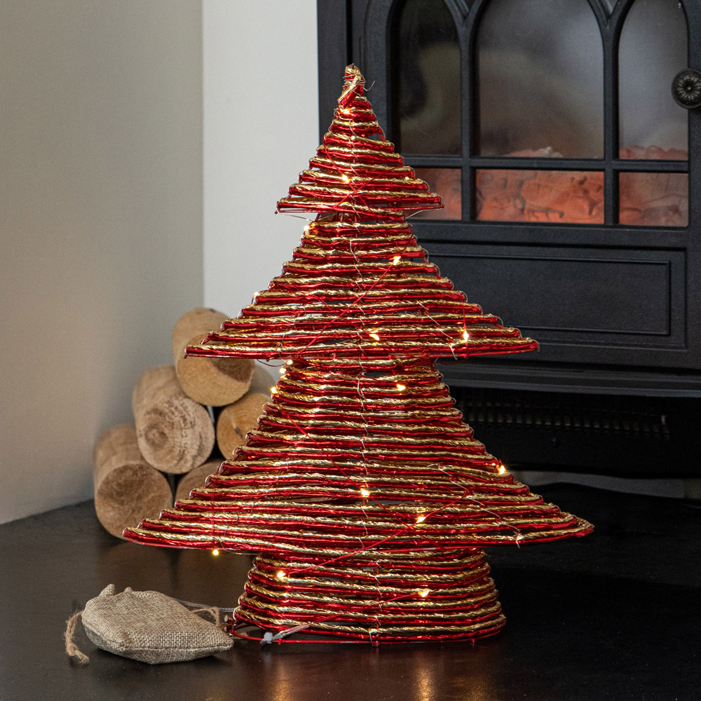 Samuel Alexander Warm White LED Red and Gold Braid Christmas Tree with Timer 40cm Image 1