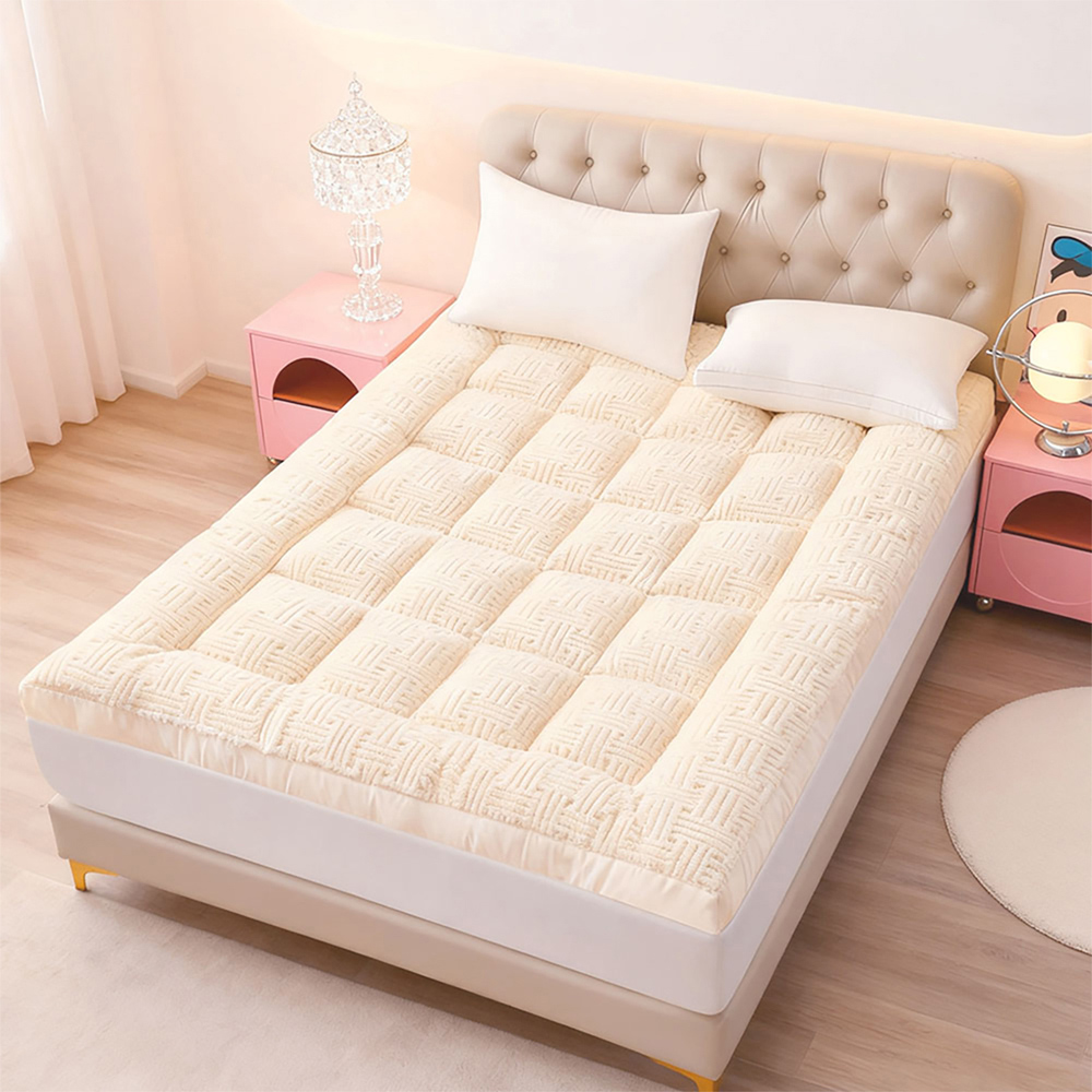Living and Home Double Light Beige Quilted Mattress Topper Image 7