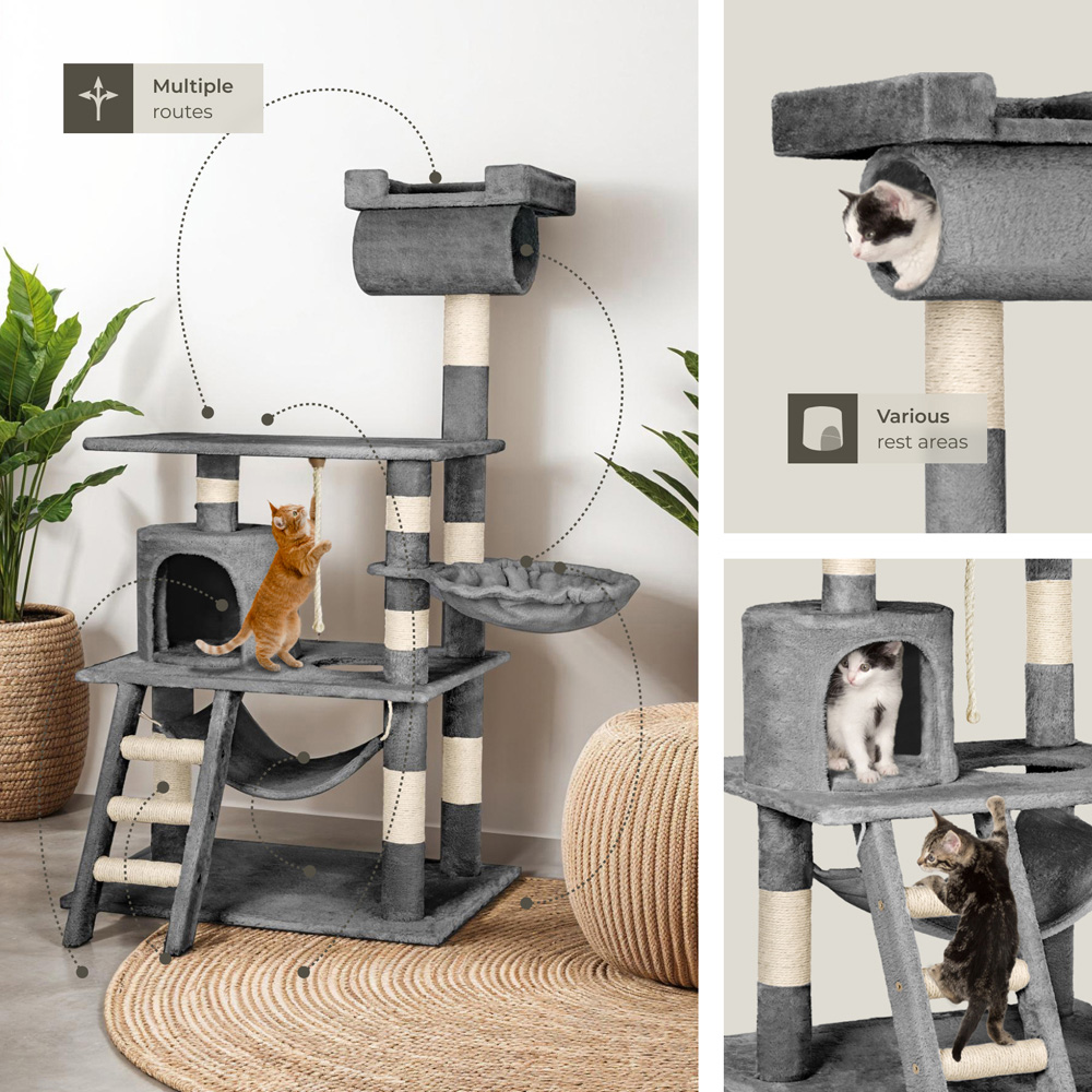 tectake Stokeley Grey Cat Tree with Scratching Post 141cm Image 7