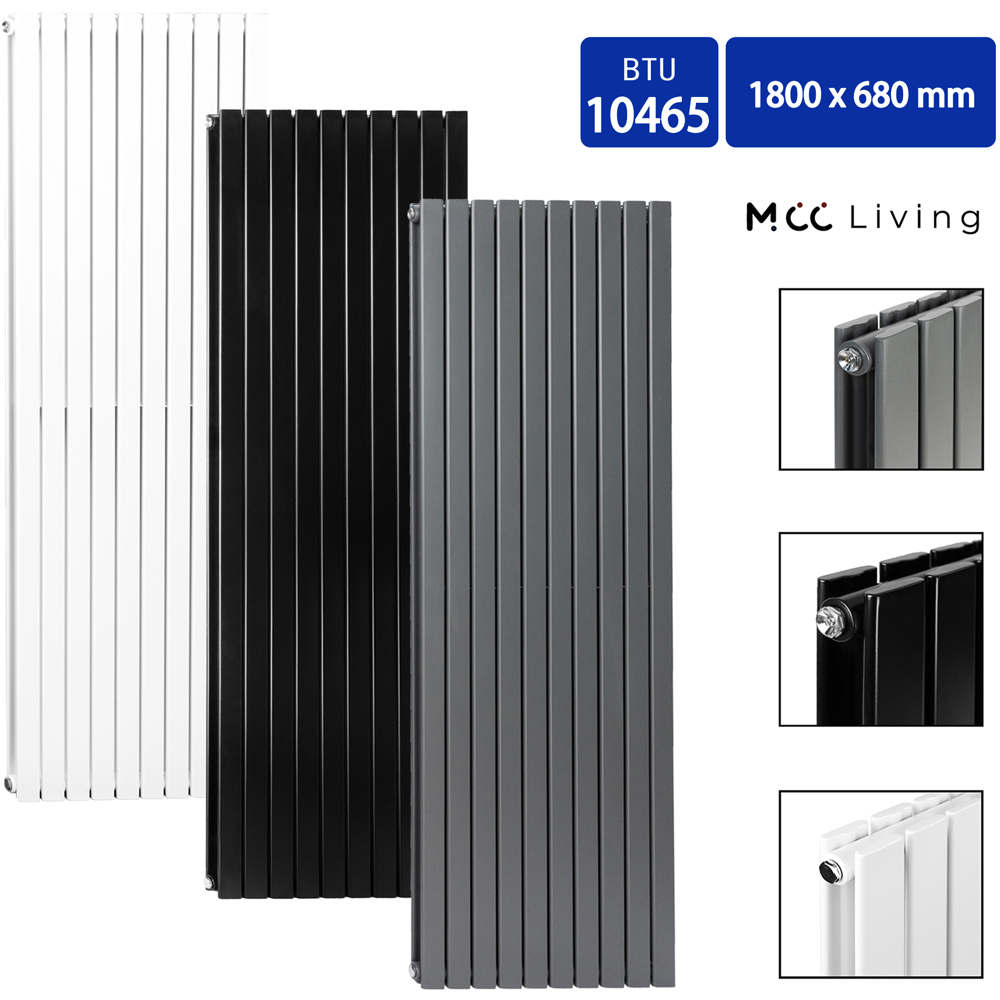 White 10465 BTU Double Flat Panel Vertical Column Radiator 1800 x 680mm Image 4