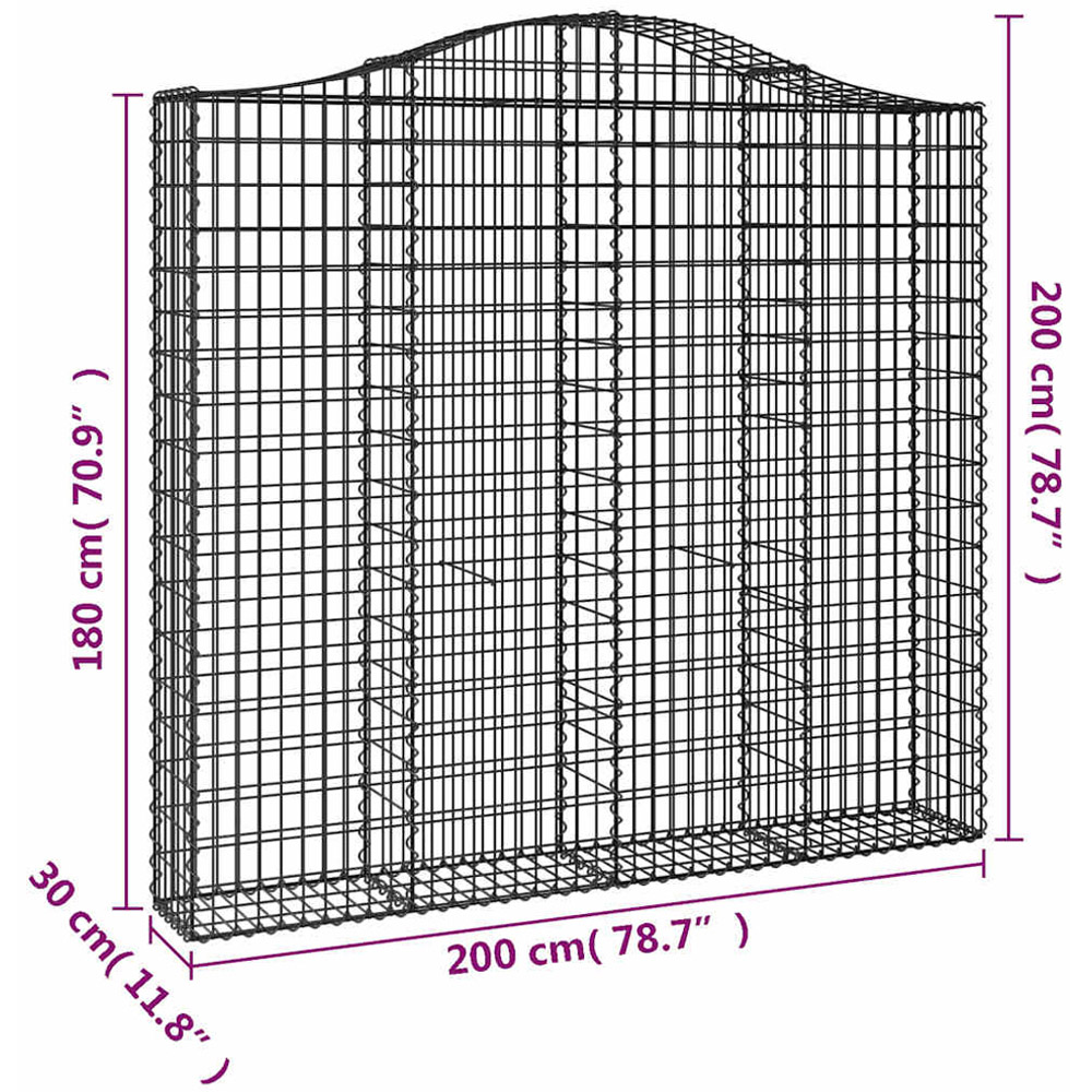 vidaXL Silver Galvanised Iron Arched Gabion Basket 200 x 30 x 180/200cm 7 Pack Image 5