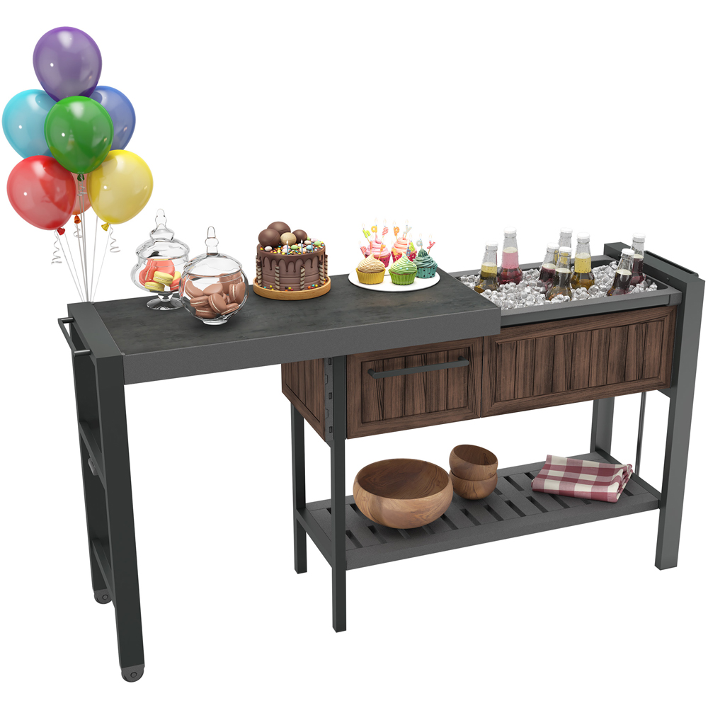 Keter Signature Single Drawer Single Shelf Rosewood Extendable Hosting Party Table Station Image 3