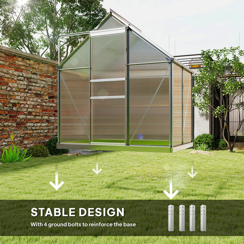 Outsunny 6.31 x 4.29ft Polycarbonate Walk In Garden Greenhouse Kit with Sliding Door Image 6