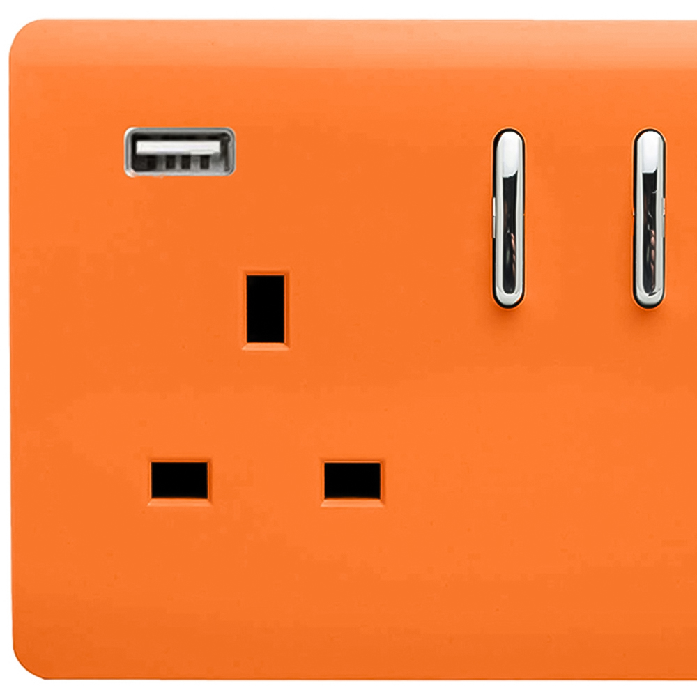 Trendi Switch 2 Gang 13amp 2 Port USB Sunset Orange Switched Plug Socket Image 2