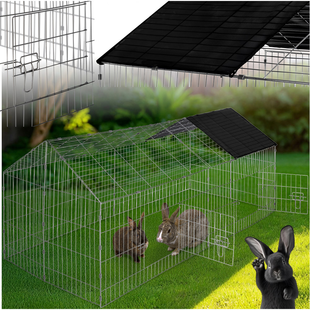 tectake Black Rabbit Run Hutch with Sunshade 180 x 75 x 75cm Image 2