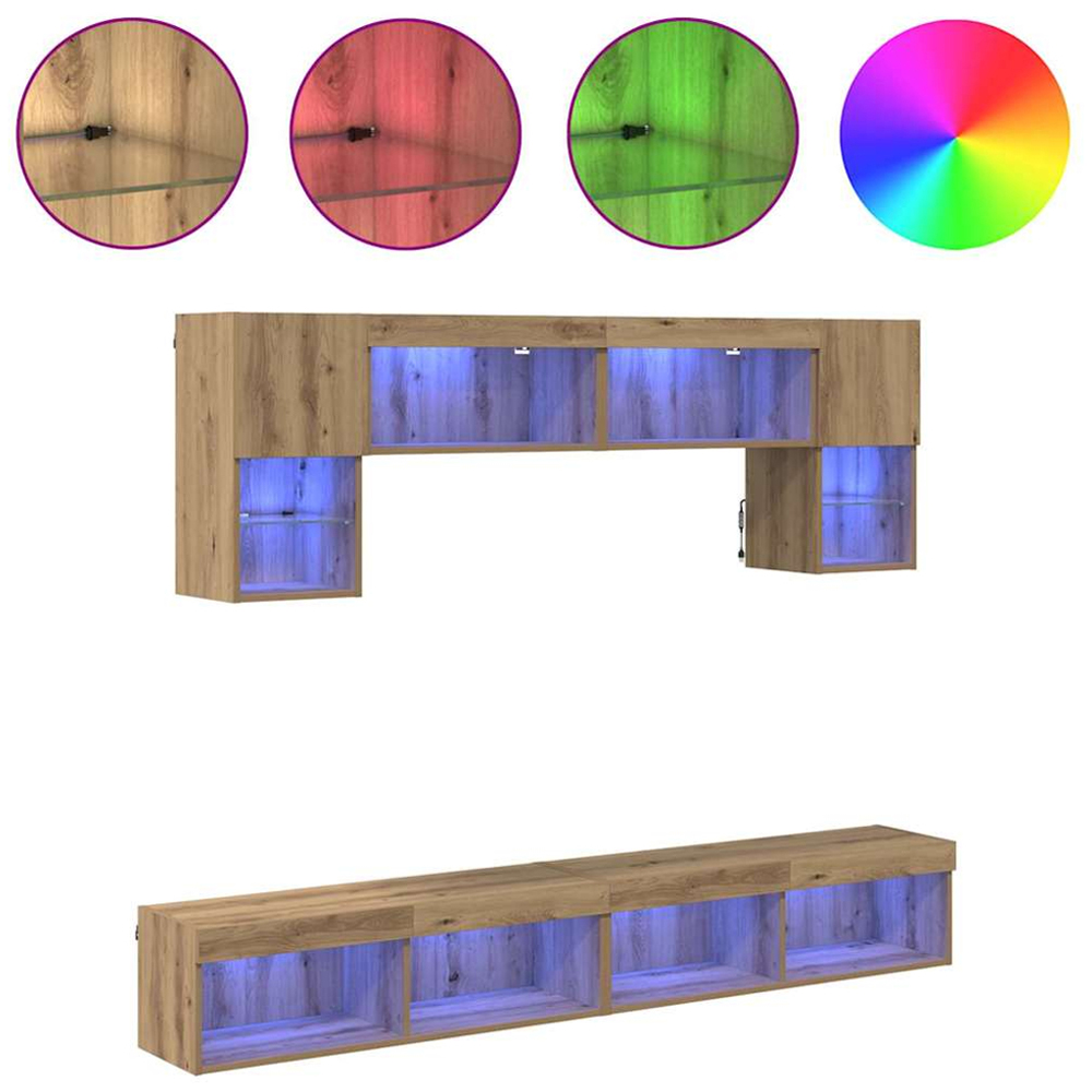 vidaXL 2 Door 10 Shelf Artisan Oak Wall Mounted TV Unit with LED Lights Image 4