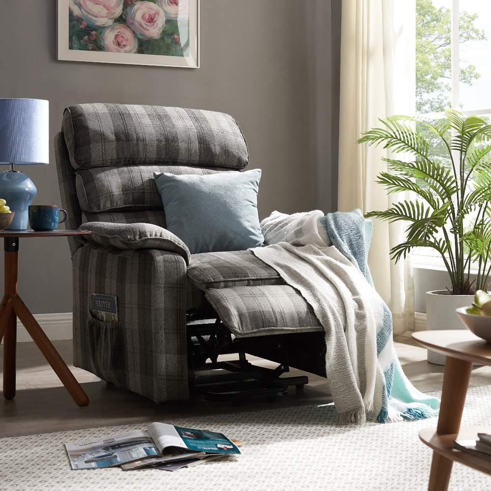 Home Detail Blair Grey Tartan Electric Recliner Chair Image 6