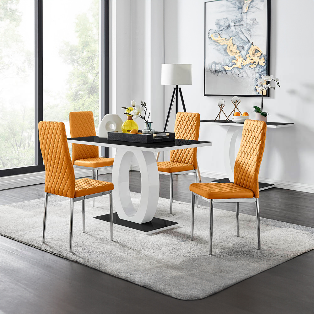 Furniturebox Lucia Valera 4 Seater Dining Set Black Gloss Mustard Yellow and Chrome Image 1