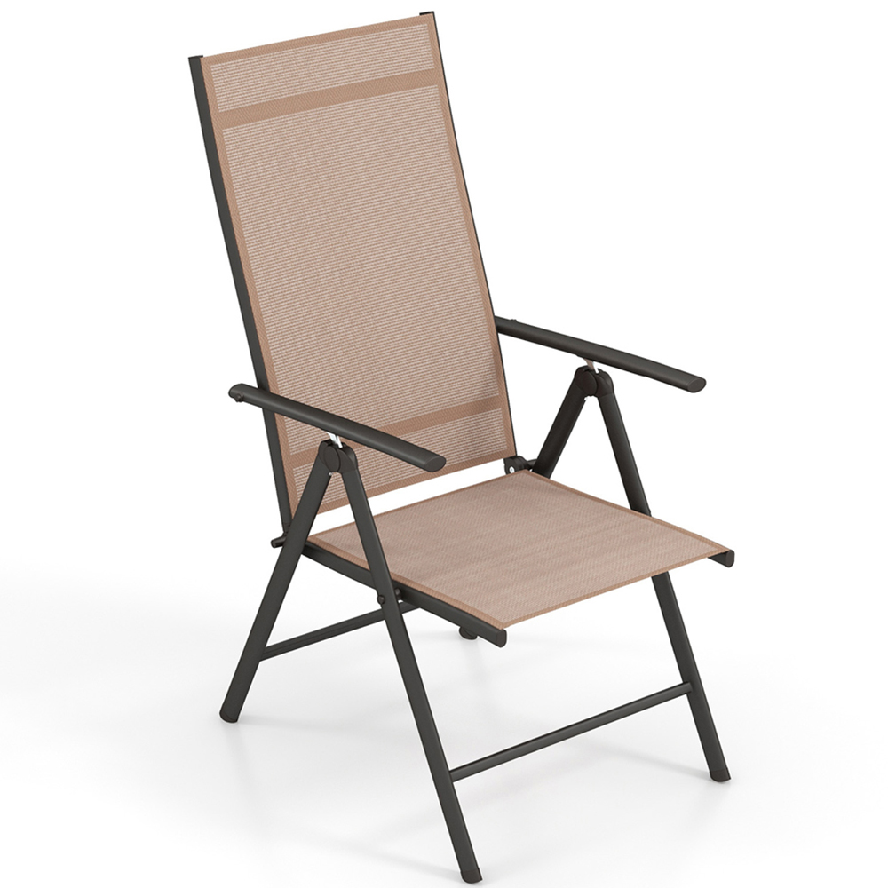 Costway Brown Folding Outdoor Sling Dining Chairs with Adjustable Backrest Image 2