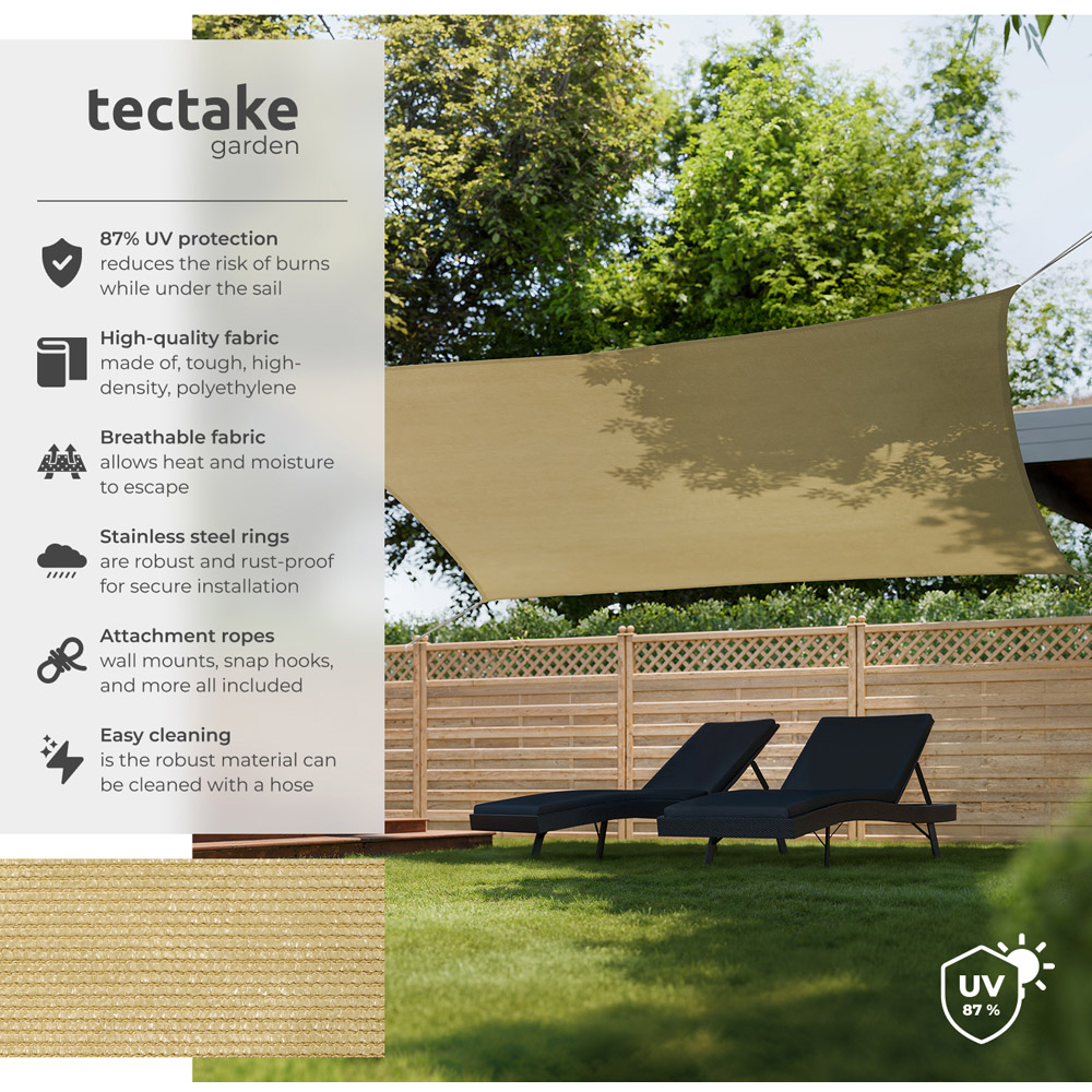 tectake Sonny Sand Water-Resistant Sun Shade Sail 400 x 600cm Image 3