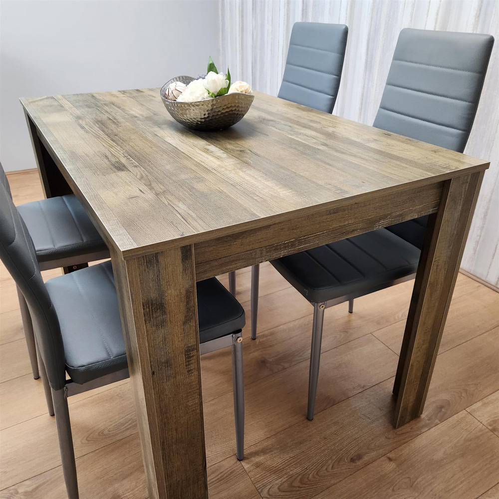 Kosy Koala 4 Seater Wood and Faux Leather Dining Set Rustic Effect and Grey Image 5