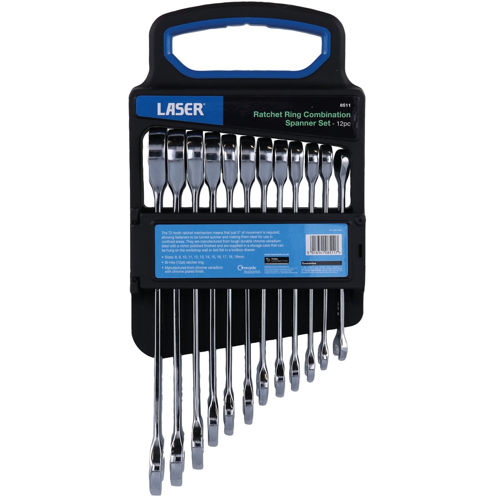 Laser 12 Piece 8-19mm Ratchet Ring Combination Spanner Set Image 1