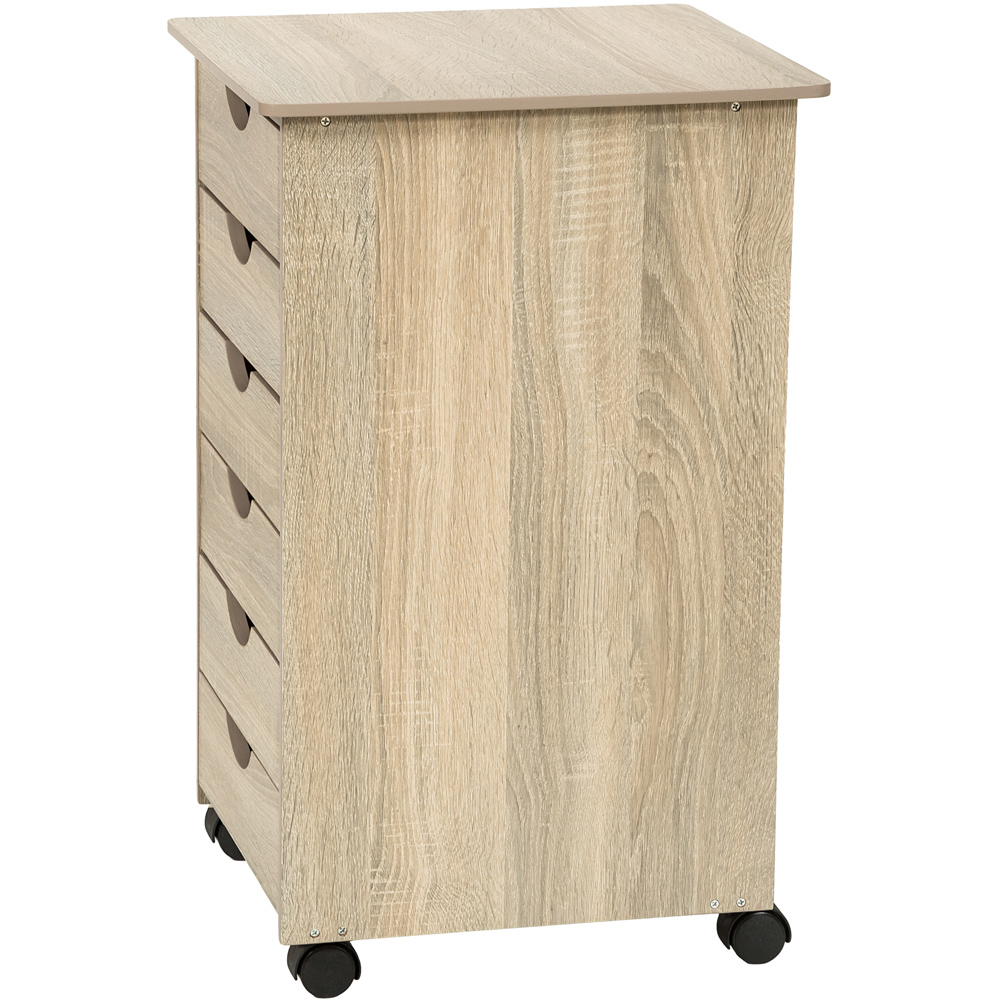 tectake 6 Drawers Light Oak Chest of Drawers with Wheels Image 3