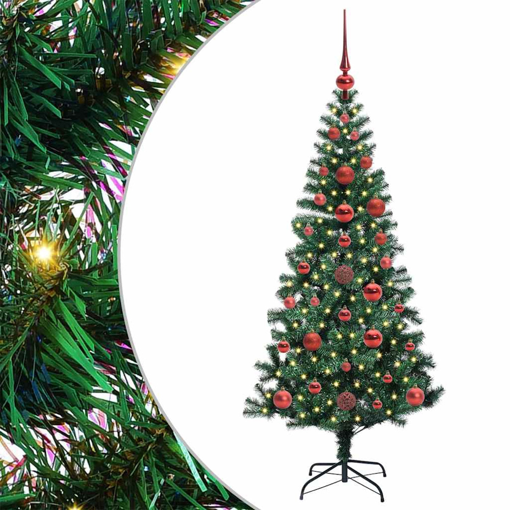 vidaXL Pre-Lit Red Baubles Green Artificial Christmas Tree 4ft Image 2