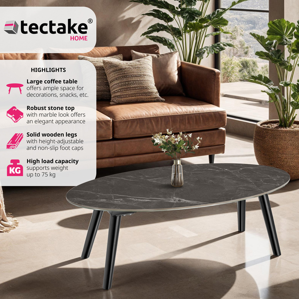 tectake Black Marble Effect Coffee Table Image 5