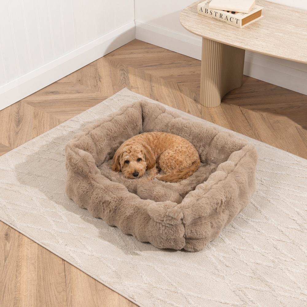 Bubble Plush Pet Bed Beige Image 2