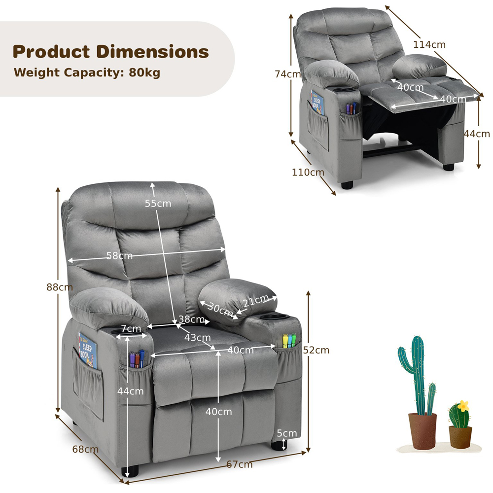 Costway Grey Kids Adjustable Lounge Recliner Chair Image 9