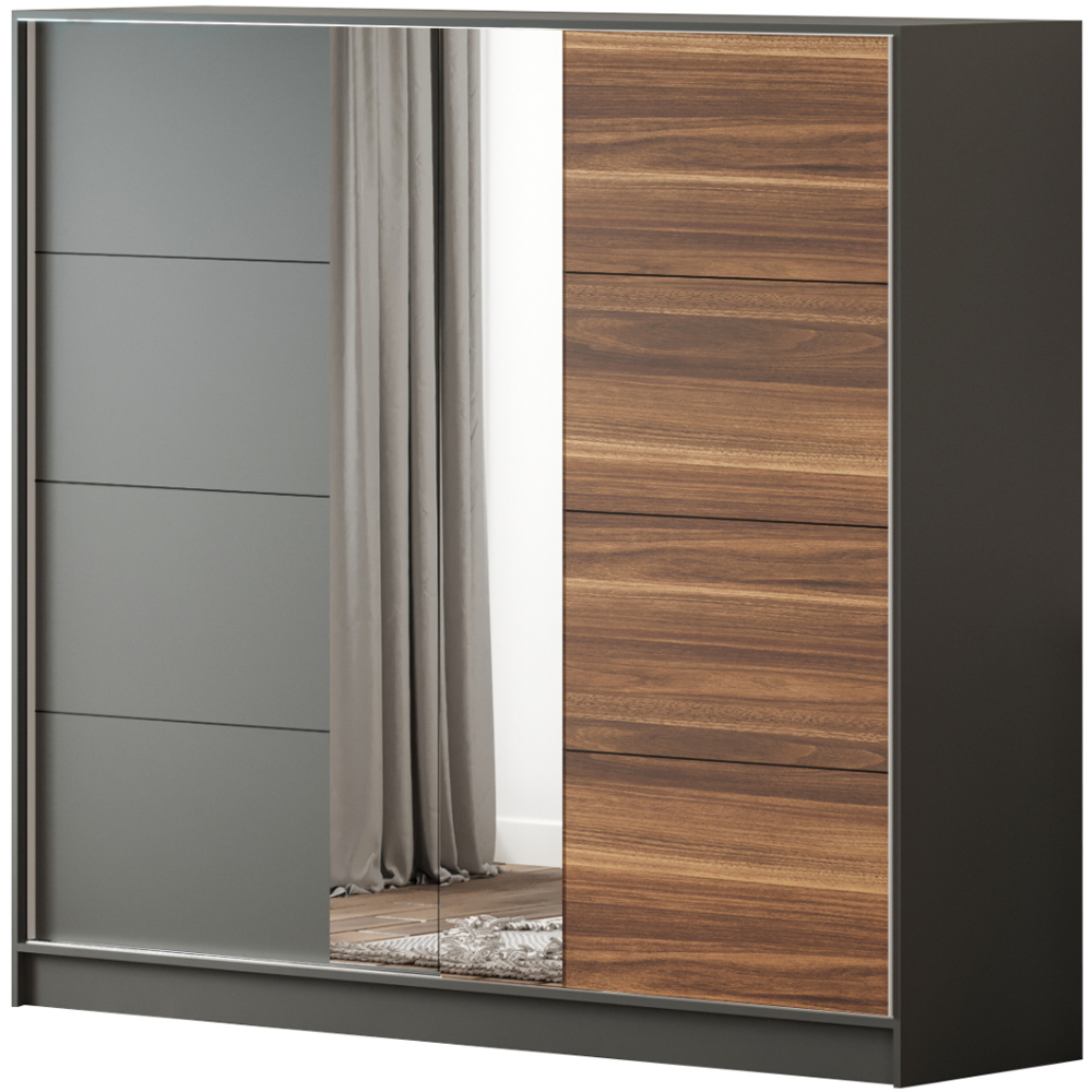 Evu MILANO XL Sliding Door Walnut and Anthracite Mirrored Wardrobe Image 2