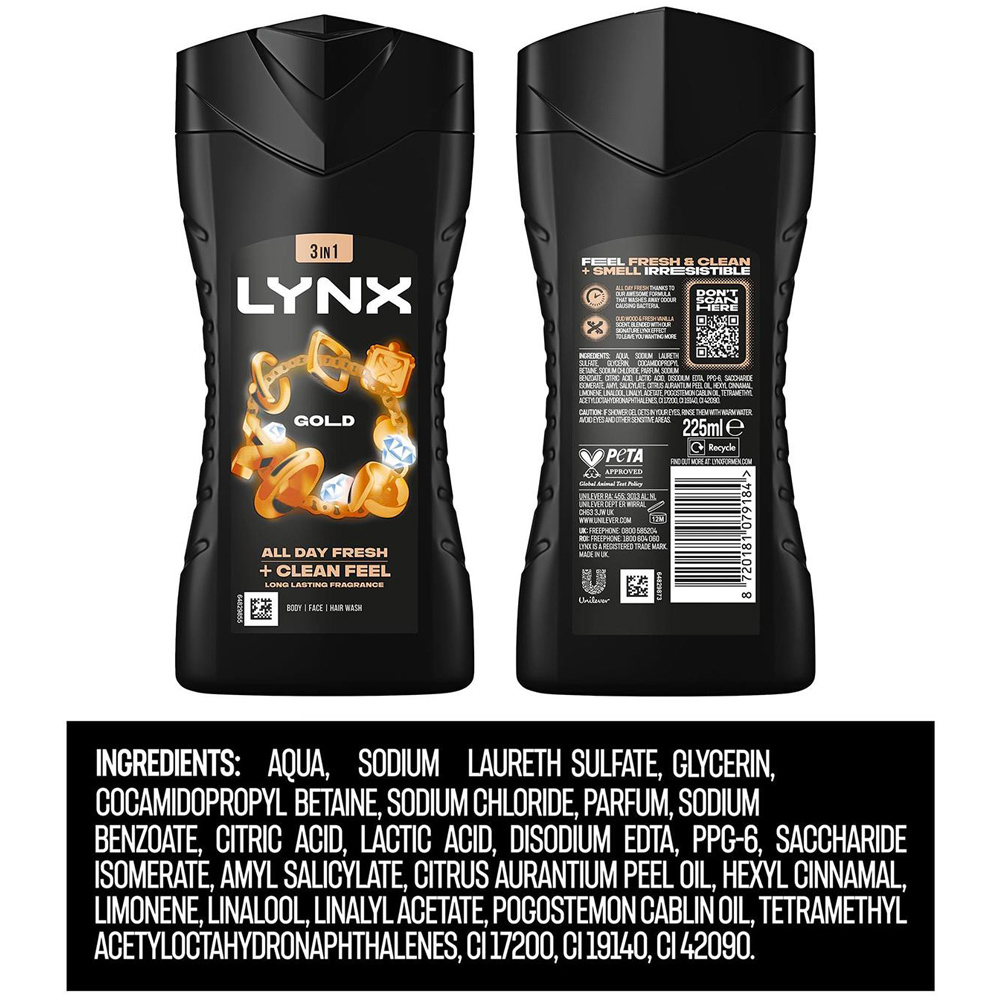Lynx Gold 12H Refreshing Fragrance Men's Shower Gel 225ml 30 Pack Image 9