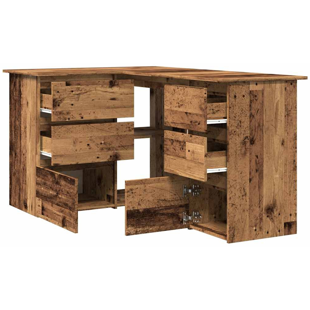 vidaXL 2 Door 4 Drawer 2 Shelf Corner Computer Desk Old Wood Effect Image 4
