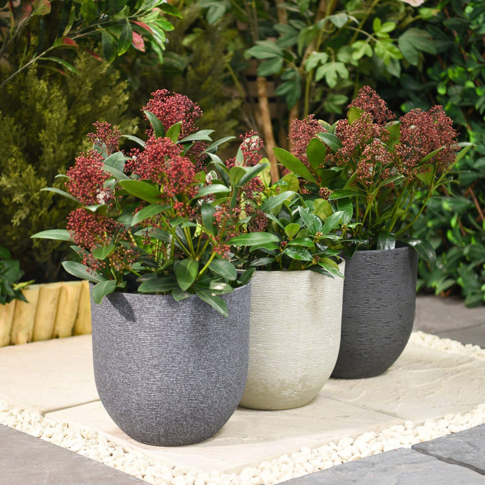 Garden Gear Ivory, Light Grey and Dark Grey Stone Effect Planter 26cm 3 Pack Image 2