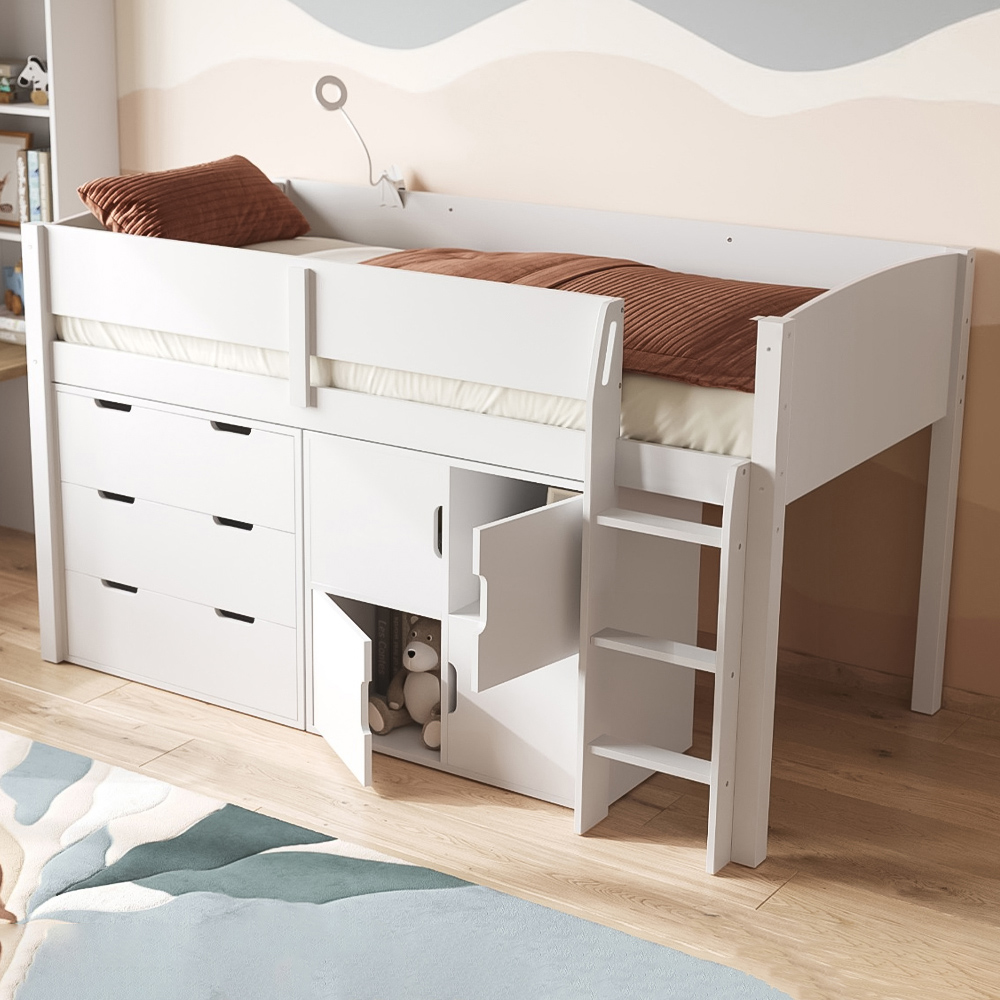 Flair Loop White Mid Sleeper Bed with Storage and Reversible Ladder Image 1