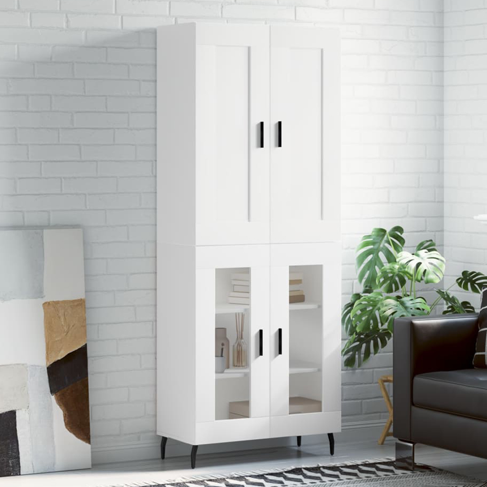 vidaXL 4 Door 3 Shelf White Highboard Image 1